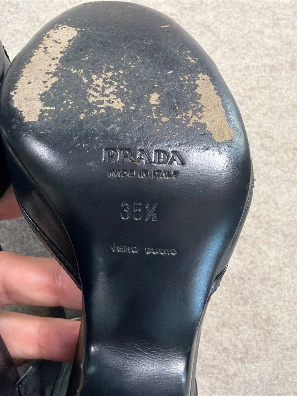 Prada Black Leather T-Strap Block Heel Pumps